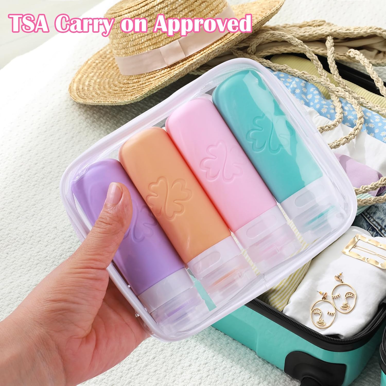 GLAMFIELDS Travel Bottles for Toiletries, Silicone Containers 3oz Size Leak Proof for Shampoo,Easy to Squeeze and Portable, TSA Approved Essentials for Traveling with Labels (4 Pack) Macaron - Image 7