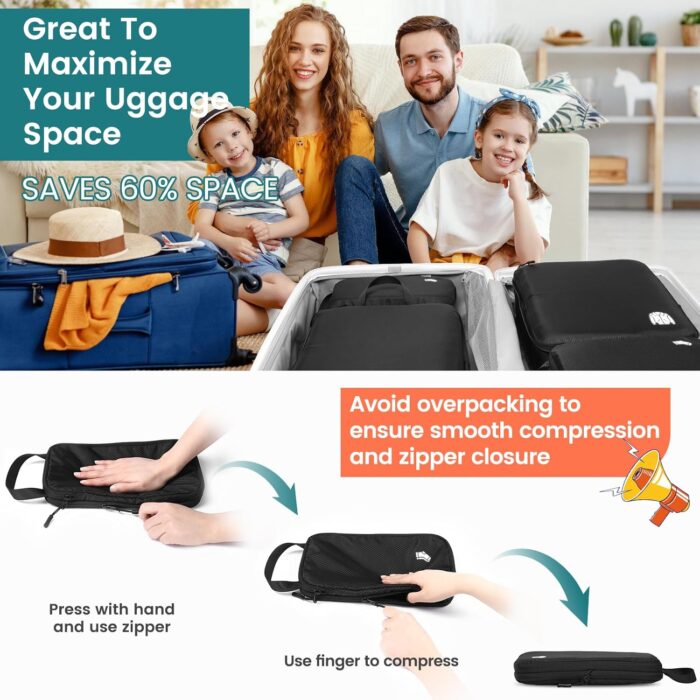 Compression Packing Cubes 8 Set Travel Essentials Travel Organizer, Waterproof Travel Packing Cubes for Carry on Luggage Compression Cubes - Image 4