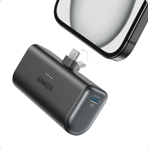 ANKER Nano Power Bank with Built-in USB-C Connector, 5,000mAh Portable Charger 22.5W, for iPhone 16/15 Series, Samsung, iPad Pro/Air, and More