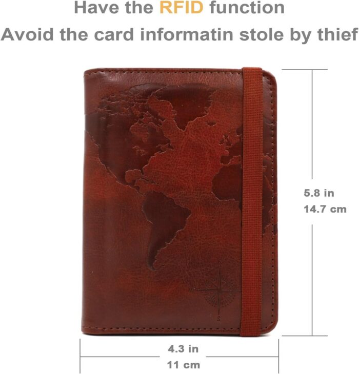 Kandouren RFID Blocking Passport Holder Cover Case,Travel Luggage Passport Wallet Made with Brown World Map PU Leather for Men & Women - Image 4