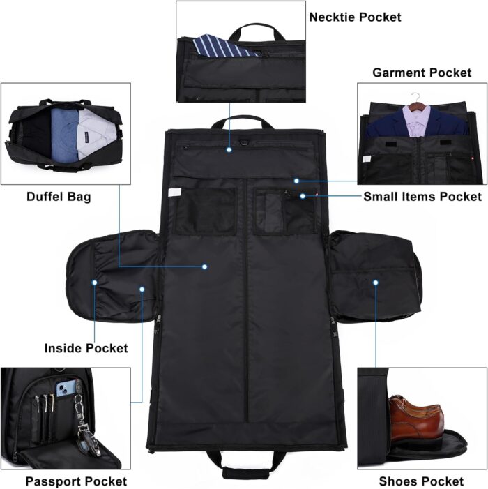 Garment Bags for Travel Large Suit Bag for Men Convertible Garment Duffle Bag for Men Women with Shoes Compartment, Carry On Garment Duffel Bag 2 in 1 Hanging Dress Suitcase Suit Travel Bags, Black - Image 5
