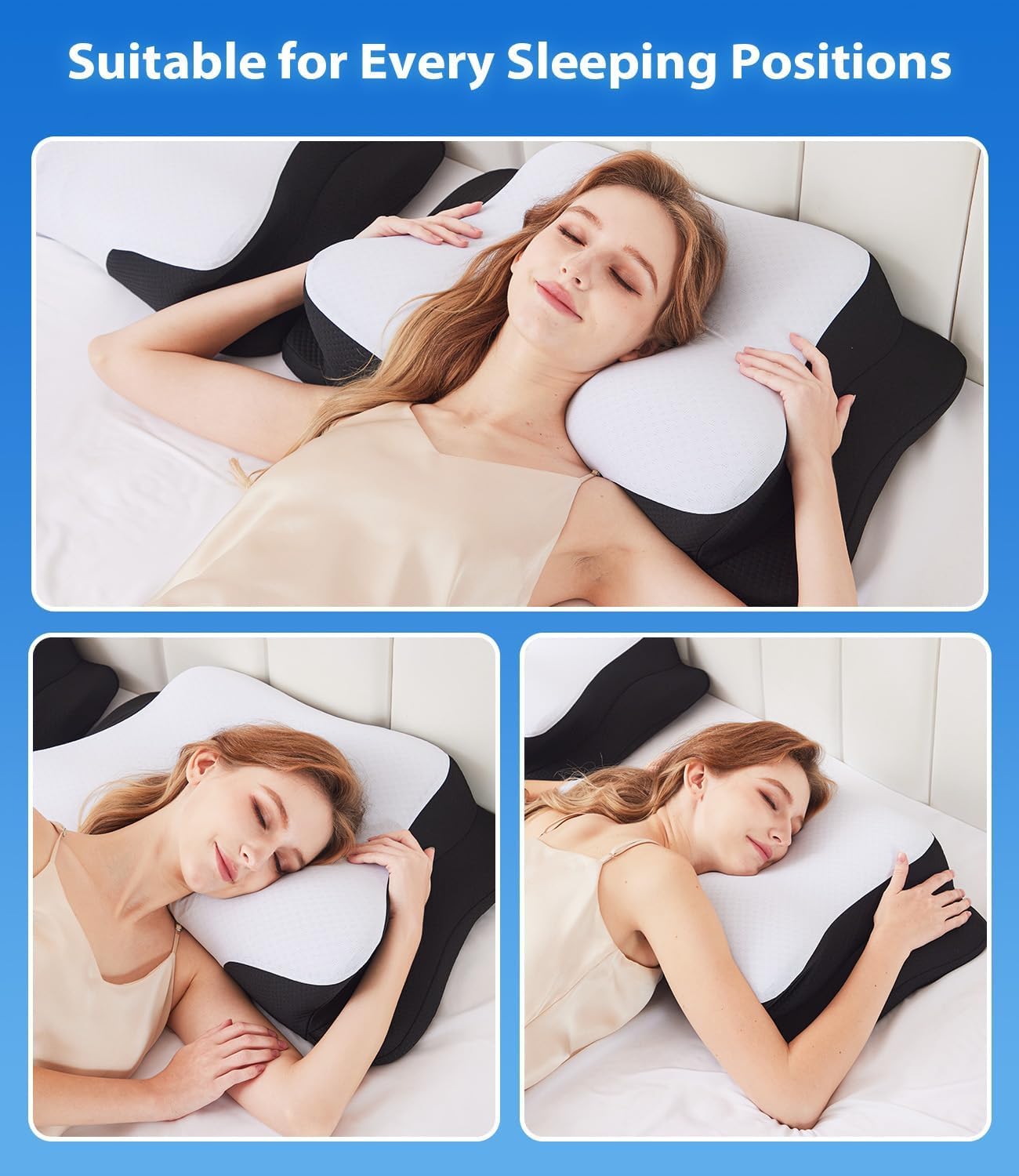 Cooling Cervical Neck Pillow for Sleeping, Contour Side Sleeper Pillow for Adults, Ergonomic Memory Foam Orthopedic Pillow Neck Pain Relief, Stomach Sleeping Pillow with Luxury Cool Cover - Image 7