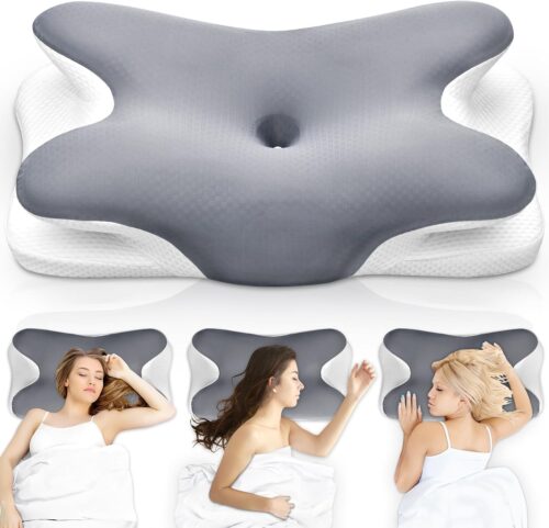 Ehomfory Cervical Pillow Memory Foam Pillow, Ultra Pain Relief Cooling Pillow for Neck Support, Odorless Ergonomic Neck Pillow Cozy Sleeping, Bed Pillow for Side Back Stomach Sleeper (Gray)