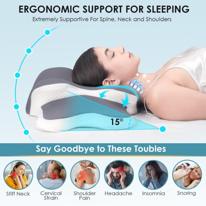 Delyoly Neck Pillow Memory Foam Pillow, 2 in 1 Cervical Pillow for Neck Pain Relief, Ergonomic Neck Support Pillows for Side Back Stomach Sleepers with Comfortable and Breathable Pillowcase - Image 6