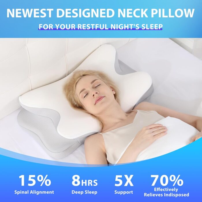 Guttylief Orthopedic Neck Support Pillow - Dual Height Adjustable Memory Foam Pillow with Cooling Silk Cover, Spine Alignment for Side/Back/Stomach Sleepers, CertiPUR-US & Oeko-TEX Certified (White) - Image 7