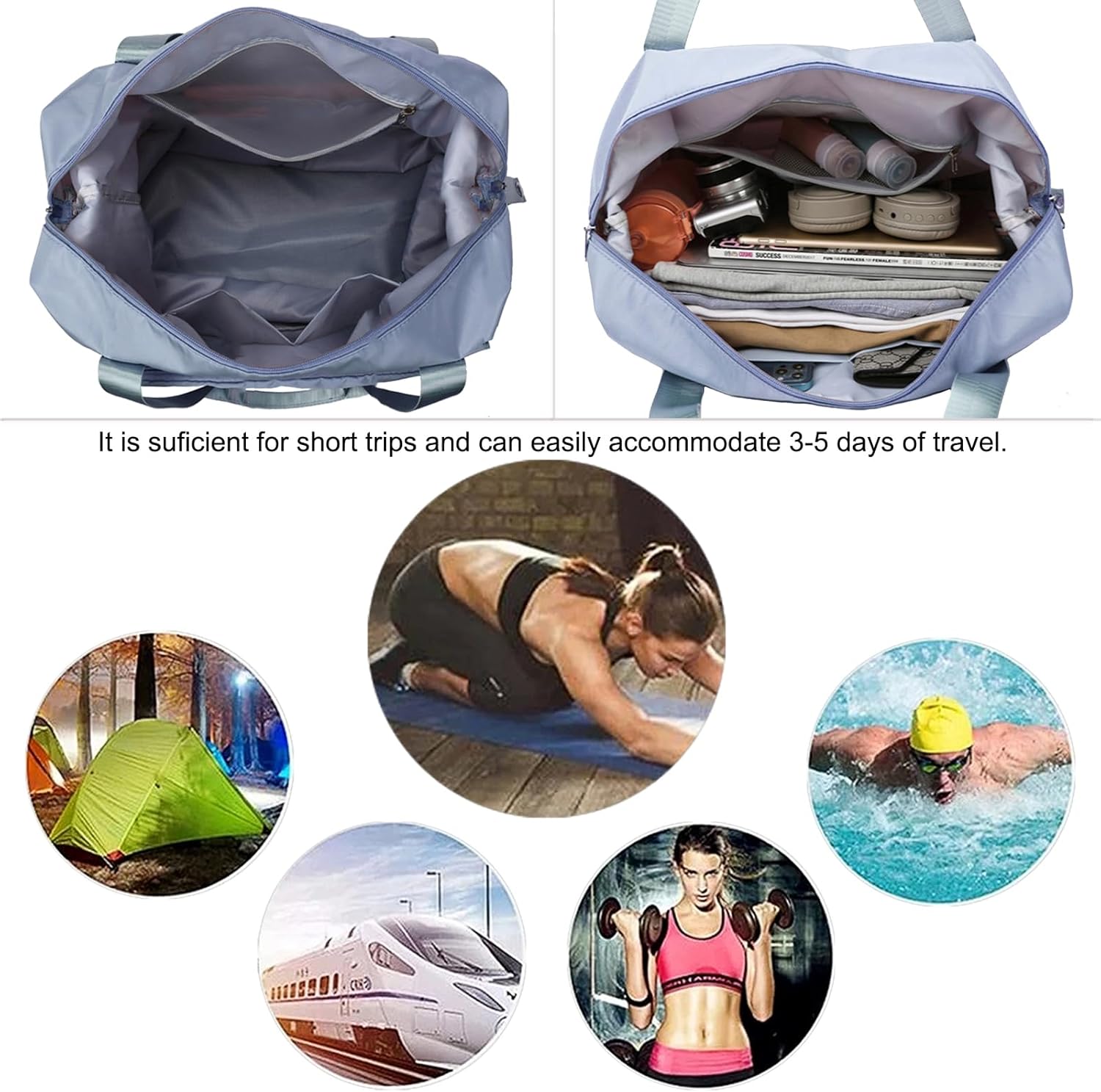 Large Capacity Travel Bag, Foldable Travel Bag, Expandable Travel Duffel Bag, Collapsible Waterproof Large Capacity Travel Handbag, Overnight Bag for Women and Man (Blue) - Image 7