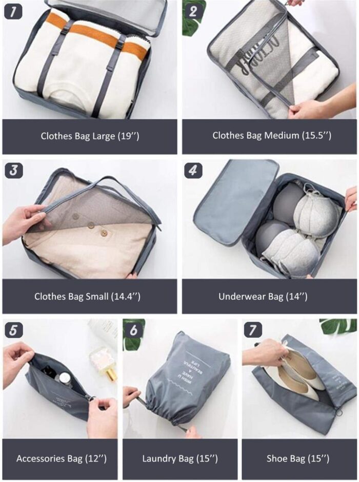 Komugi 9 Set Packing Cubes - Waterproof Mesh Travel Luggage Packing Organizer(Black)