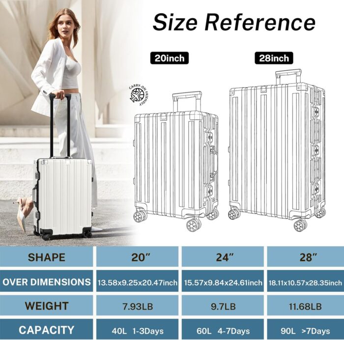 Krute Carry On Luggage PC+ABS Luggage Aluminum Frame Zipperless Lightweight Hardshell Suitcase with TSA Lock Spinner Wheels 20 Inch White - Image 9
