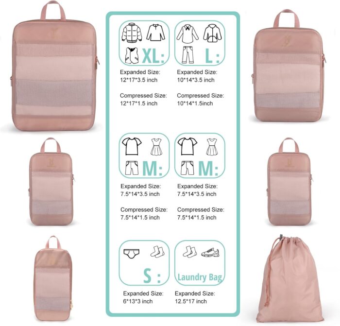 Expandable Compression Packing Cubes for Suitcases,Lightweight Compressible Travel Packing Organizer for Carry on Suitcase,Organizer Bags Set as Travel Essentials for Women - Image 5