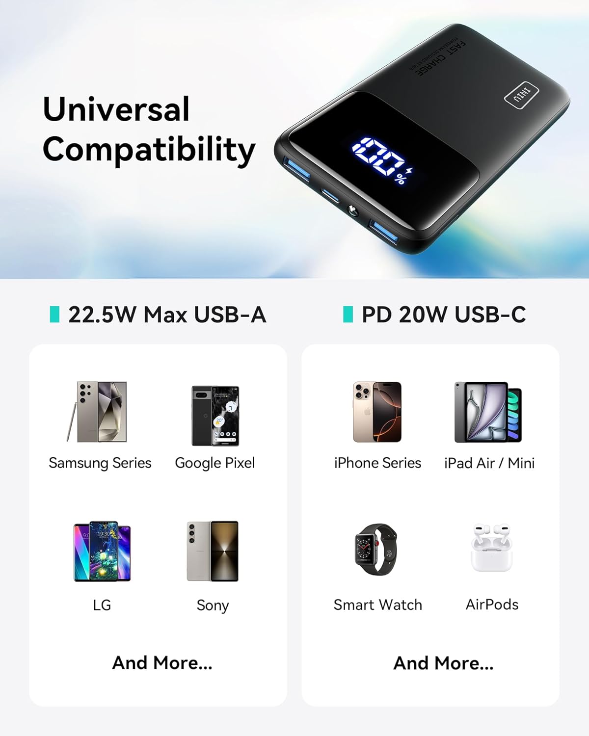 INIU Portable Charger, Slimmest Fast Charging 10000mAh USB C in/Out Power Bank, 22.5W PD3.0 QC4+ Battery Pack, Portable Phone Charger for iPhone 16 15 14 13 12 Pro Samsung S22 S21 Google AirPods iPad - Image 7