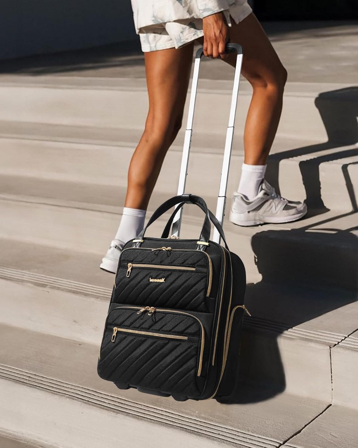 LUGGEX Underseat Carry On Luggage with Wheels, Underseat Luggage Fits 15.6 Inch Laptop for Travelling, 15.7 x 13.4 x 7.7 Inch (Black) - Image 2