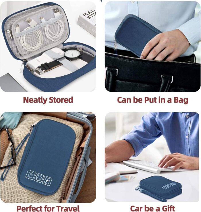 Cable Organizer Bag, Portable Electronic Organizer All-in-One Charger Organizer Pouch Waterproof Travel Cord Organizer Case for Cable Charger Earphone Power Banks Storage - Dark Blue - Image 4