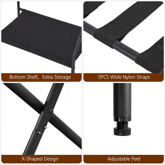 AMHANCIBLE Luggage Rack, Set of 2, Foldable Suitcase Stands for Guest Room, Metal Luggage Holder with Storage Shelf for Bedroom, Hotel, Easy Assemble, Black HLR02BK - Image 6