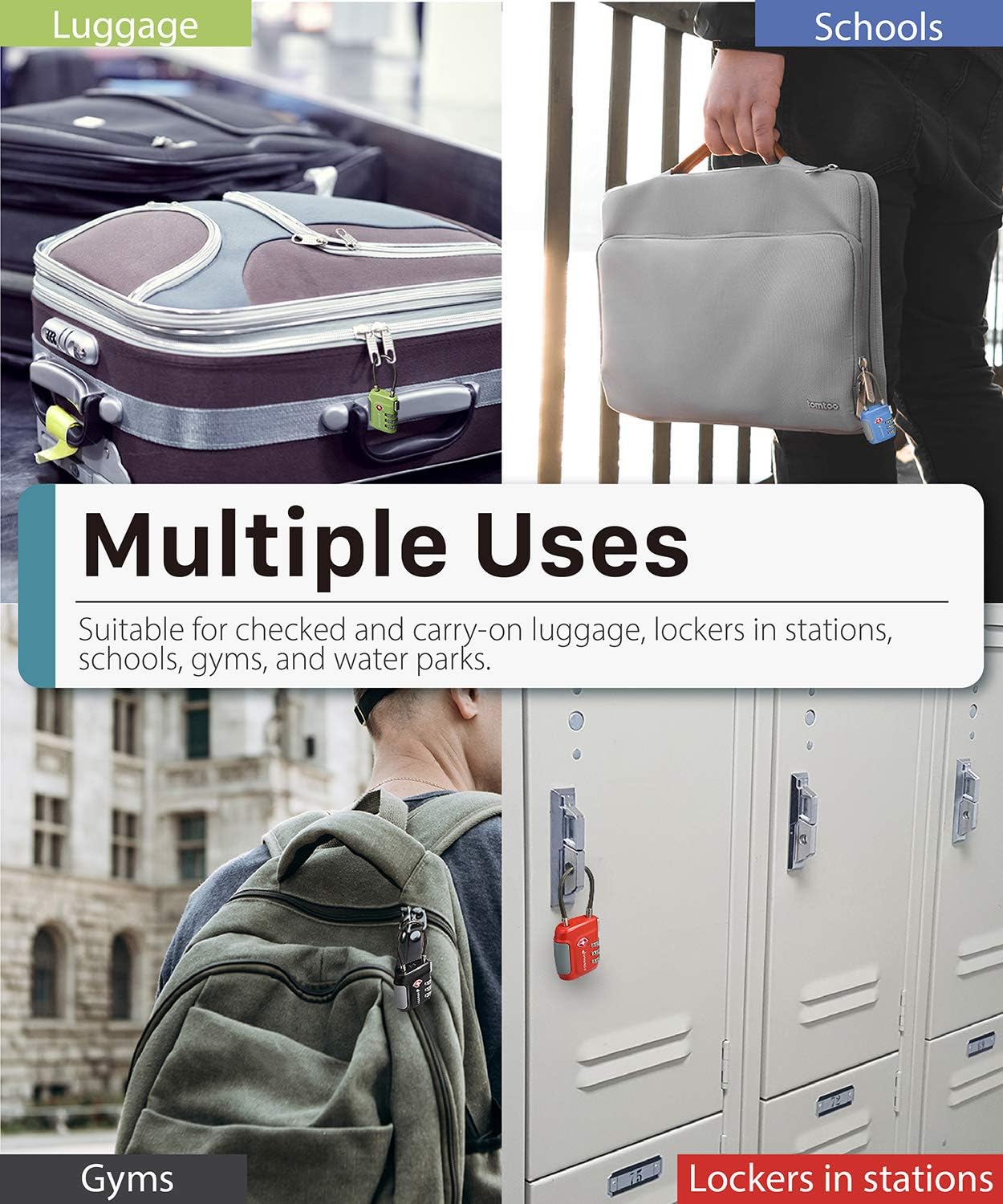 Fosmon TSA Accepted Cable Luggage Locks, 3 Digit Combination with Open Alert Indicator, Alloy Body and Release Button for Travel Bag, Suit Case & Luggage (4 Pack) - Black, Green, Red and Blue - Image 7