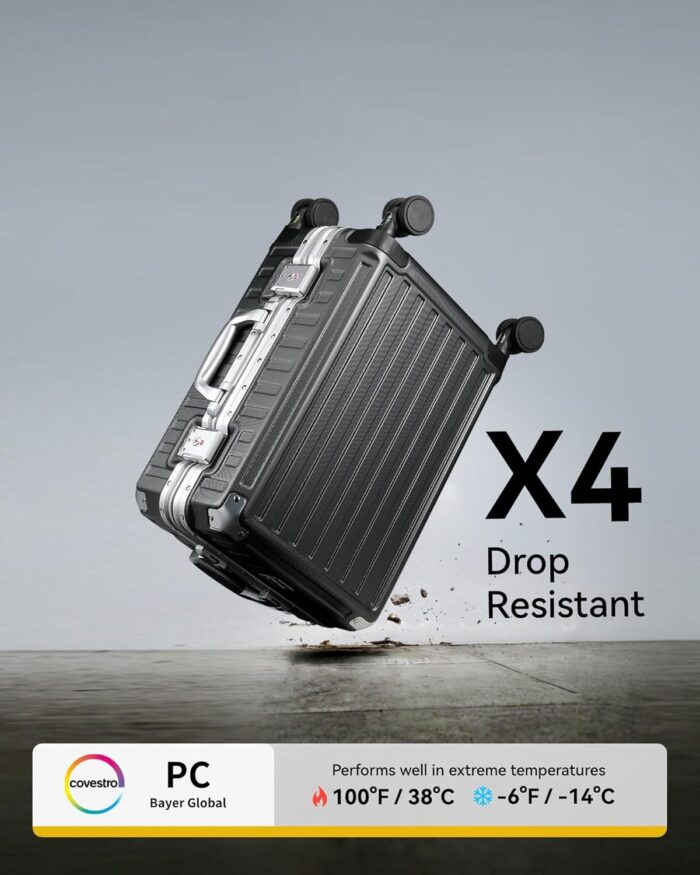 LUGGEX Carry On Luggage with Spinner Wheels, Aluminum Frame Polycarbonate Hard Shell Suitcase for Travelling, 22.0 x 14.6 x 9.6 Inch, Charcoal Metallic - Image 5