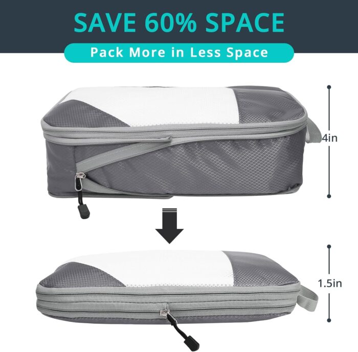 NICOSHOW 6 Set Compression Packing Cubes, Compressible Travel Packing Cubes Travel Essentials, Luggage Organizers for Carry-on Suitcase, Travel Bag Organizer, Grey - Image 2
