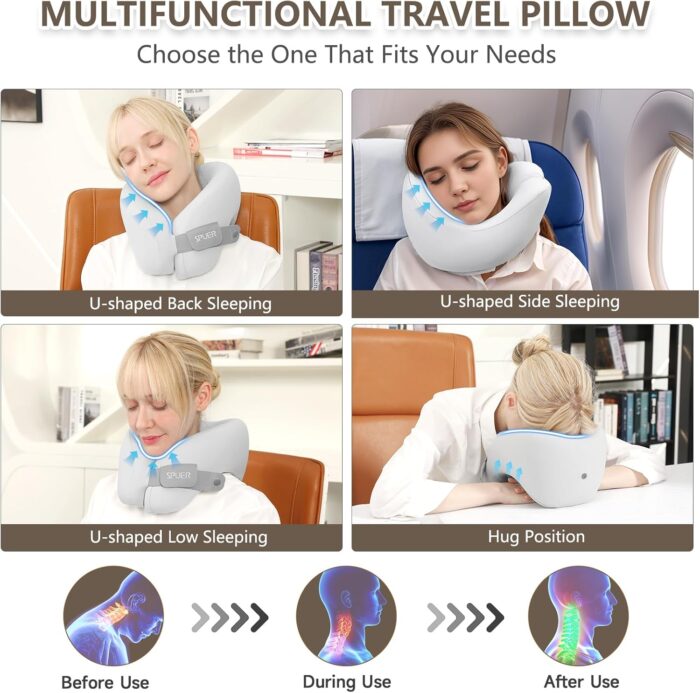 2in1 Ergonomic Memory Foam Travel Neck Pillow – 2025 Upgrade Travel Pillow for All Sleep Positions on Flights, Road Trips, and Long Distance Travel with Drawstring Bag (Adjustable -Gray) - Image 3