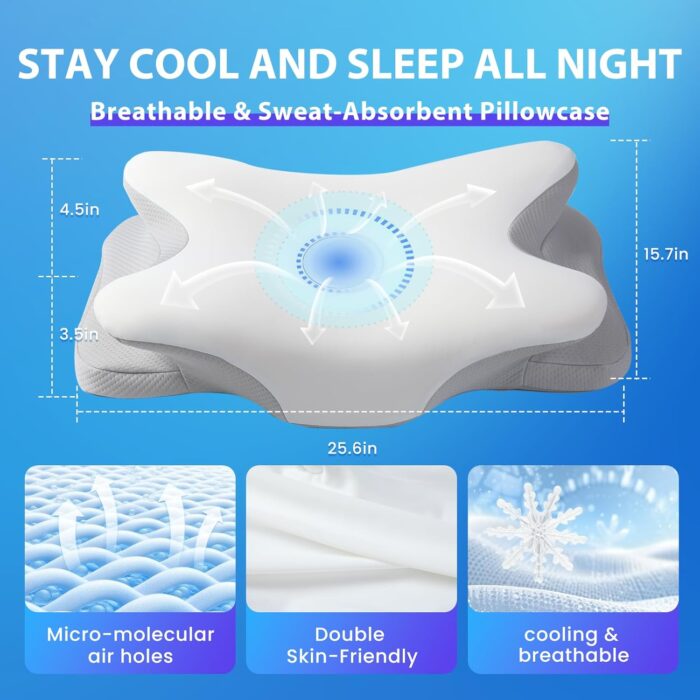 Guttylief Orthopedic Neck Support Pillow - Dual Height Adjustable Memory Foam Pillow with Cooling Silk Cover, Spine Alignment for Side/Back/Stomach Sleepers, CertiPUR-US & Oeko-TEX Certified (White) - Image 6