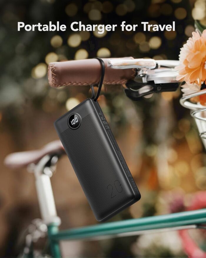 20000mAh Power Bank with Built-in Cables, Portable Charger 22.5W Fast Charging, VRURC Powerbank External Battery Pack 4 Output 2 Input PD & QC LED Display Compatible with iPhone Samsung Tablet,Black - Image 5