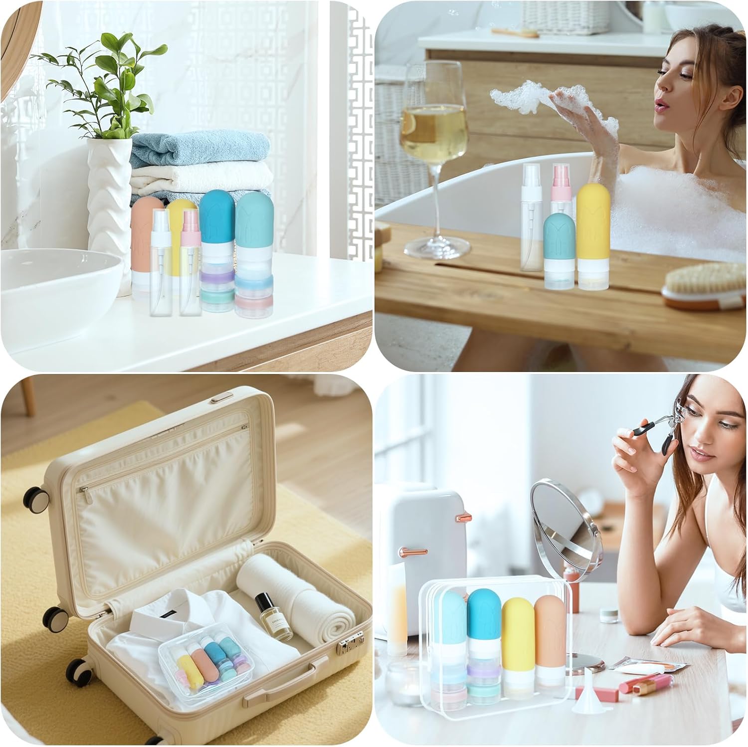 GeeRic Travel Bottles Set 16-Pack, TSA Approved Toiletry Bottles with Silicone Containers, Spray Bottles, Funnel, Bag for Shampoo, Lotion, and Travel Essentials Yellow - Image 6