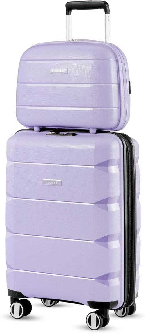 LUGGEX Carry On Luggage Set of 2, PP Expandable Lightweight Suitcase for Travelling with Cosmetic Case (Purple, 14/20)