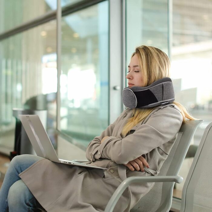 Travel Pillow, Comfortable Memory Foam Neck Pillow. Ergonomic U Shape Pillow for Flying Airplane Train Car Office Home. Washable Cotton Cover. (Dark Gray) - Image 4