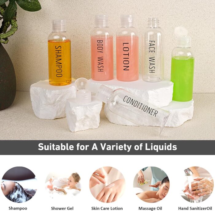 Wowang Travel Bottles for Toiletries 6 Pack 3.4oz TSA Approved Travel Size Containers Leak Proof Travel Shampoo Bottles Squeezable Empty Plastic Toiletry Bottle Small Travel Essentials(Clear) - Image 5