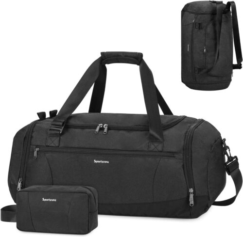 Gym Duffle Bag for Men Sports Travel Backpack with Shoe and Wet Compartments, Toiletry Bag Carry on Weekender Overnight Backpack Women, Black