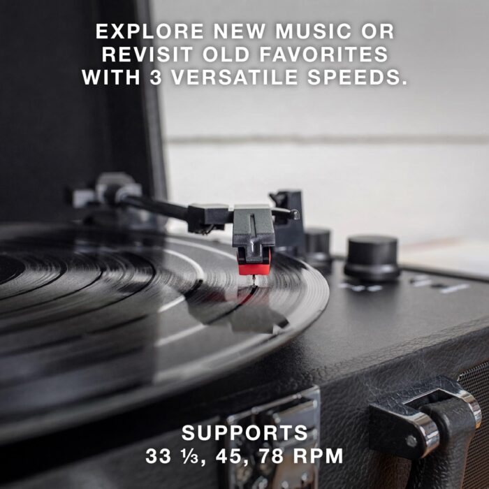 Victrola Journey Bluetooth Portable Suitcase Record Player – with Built-in Speakers, 3 Speed Vinyl Record Player, RCA Out, Headphone Jack (White) - Image 3
