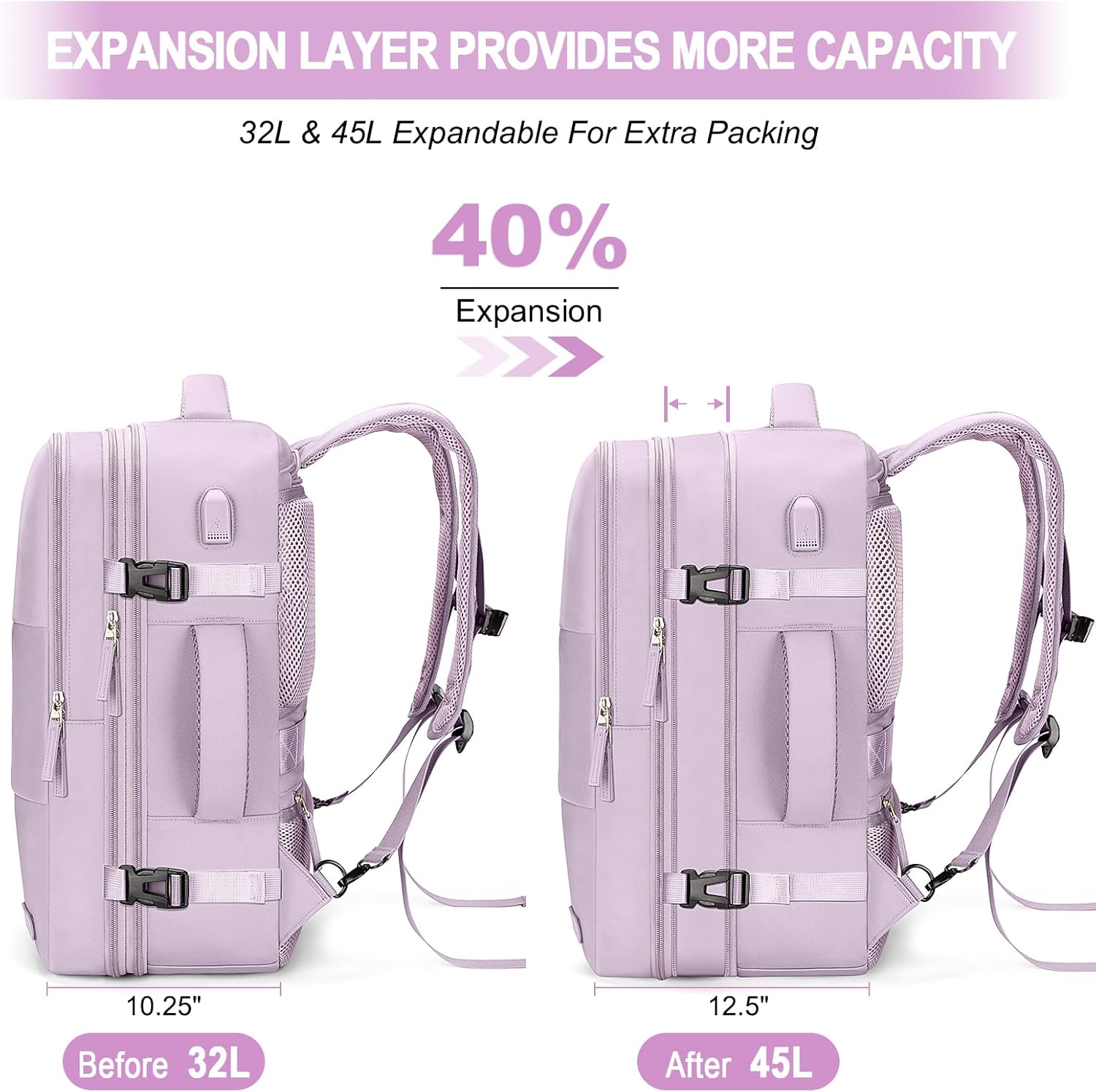 Carry on Backpack, Extra Large Travel Backpack Expandable Airplane Approved Weekender Bag for Men and Women, Water Resistant Lightweight Daypack(Purple (Backpack With 4 Packing Cubes)) - Image 3