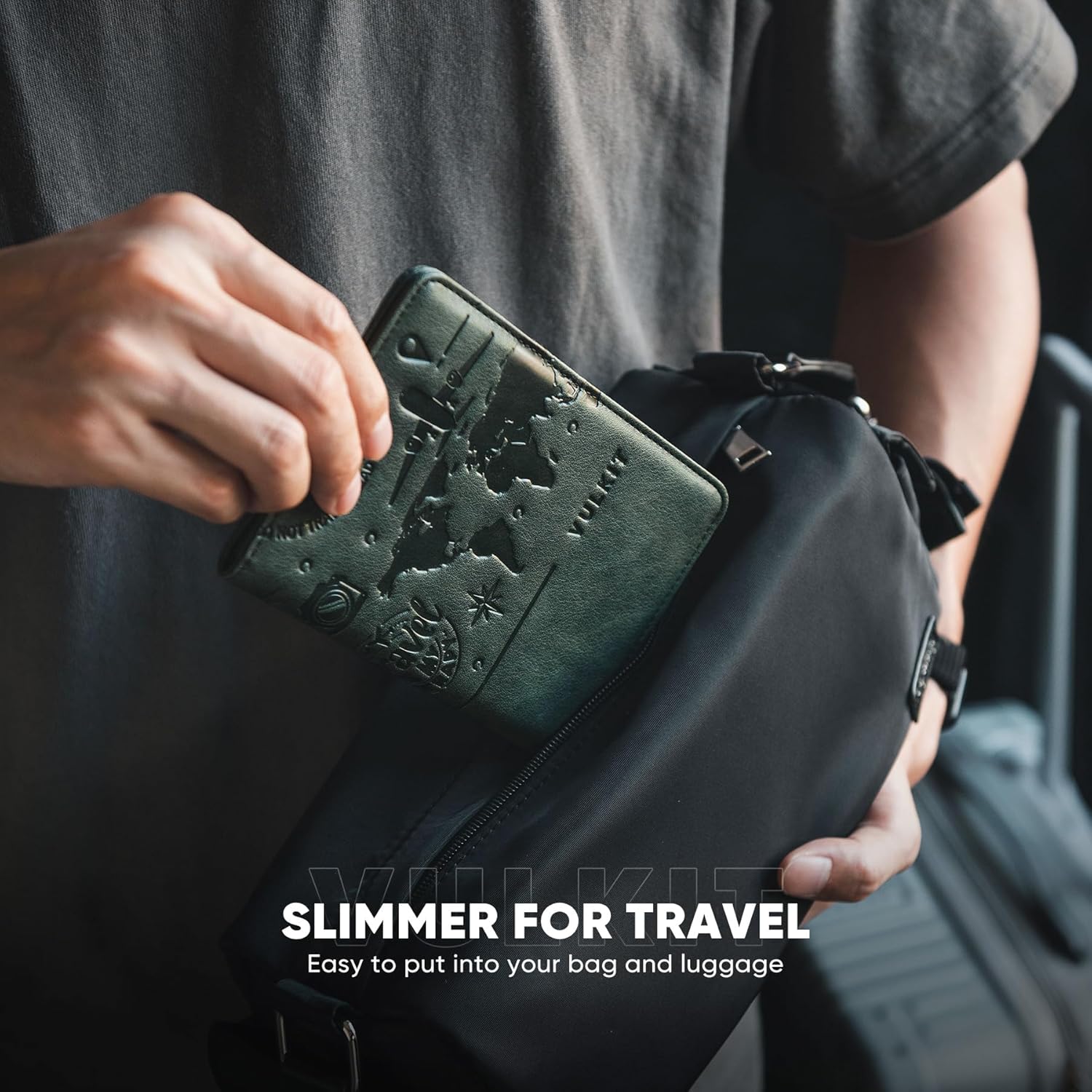 VULKIT Passport Holder with Magnetic Closure RFID Blocking Travel Wallet Passport Book Cover Boarding Pass Holder Travel Essentials - Image 4