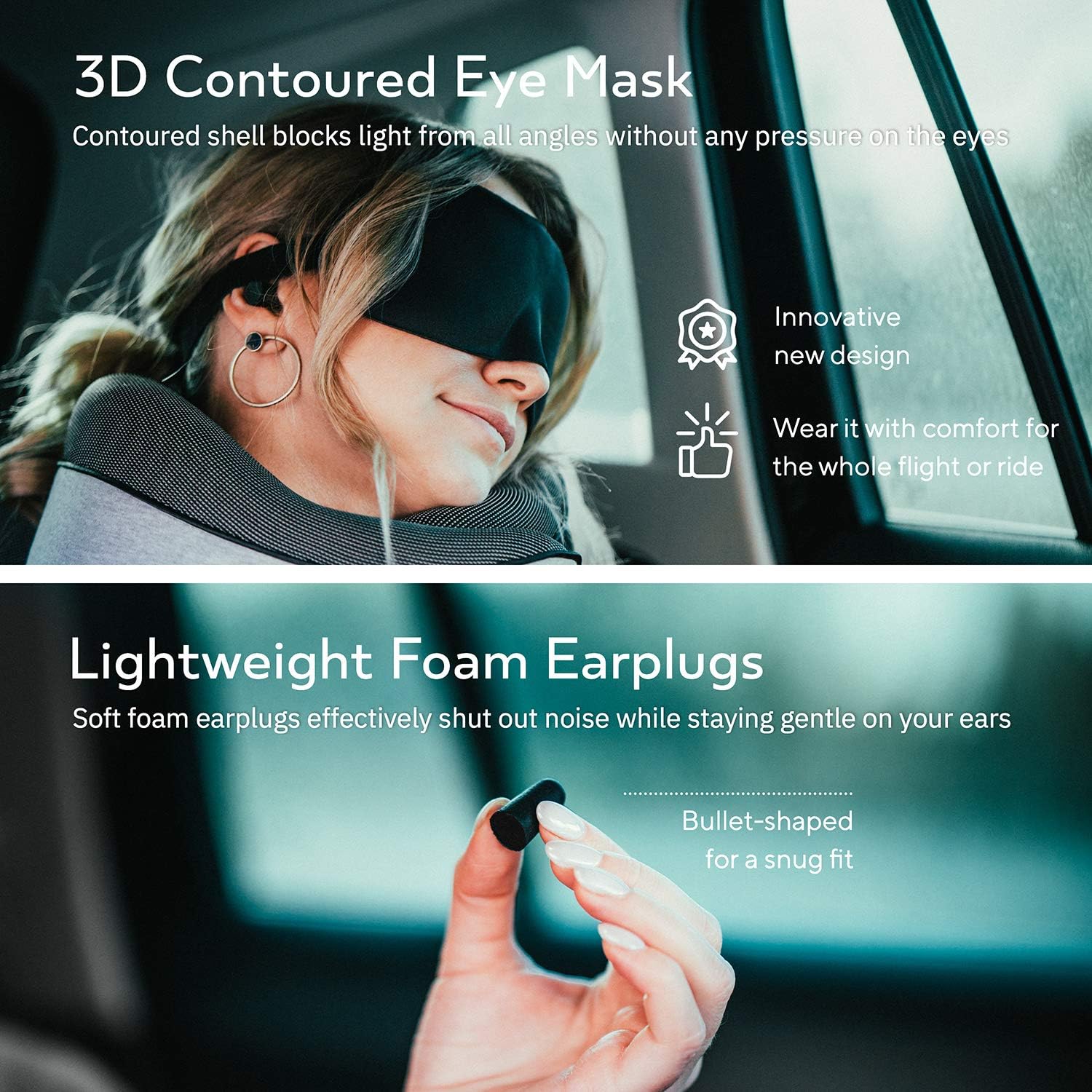 Proglobe Orthopedic Neck Pillow Travel Neck Pillows for Airplanes, Memory Foam Kit, Updated Resting Material, Airplane Travel Set with 3D Contoured Eye Masks, Earplugs, and Luxury Mesh Bag (Grey) - Image 5