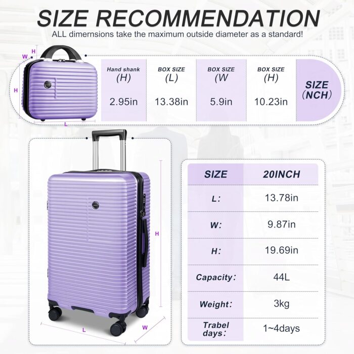 Carry On Luggage Set 2 Piece PC+ABS Hardside Suitcases with Spinner Wheels and TSA Lock for Travelling - Image 2