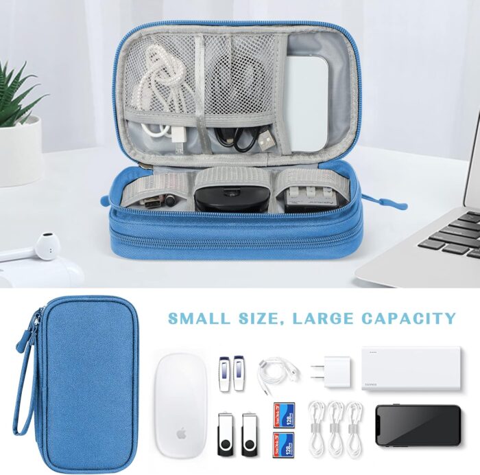 FYY Electronic Organizer, Travel Cable Organizer Bag Pouch Electronic Accessories Carry Case Portable Waterproof Double Layers All-in-One Storage Bag for Cable, Cord, Charger, Phone, Earphone Blue - Image 6