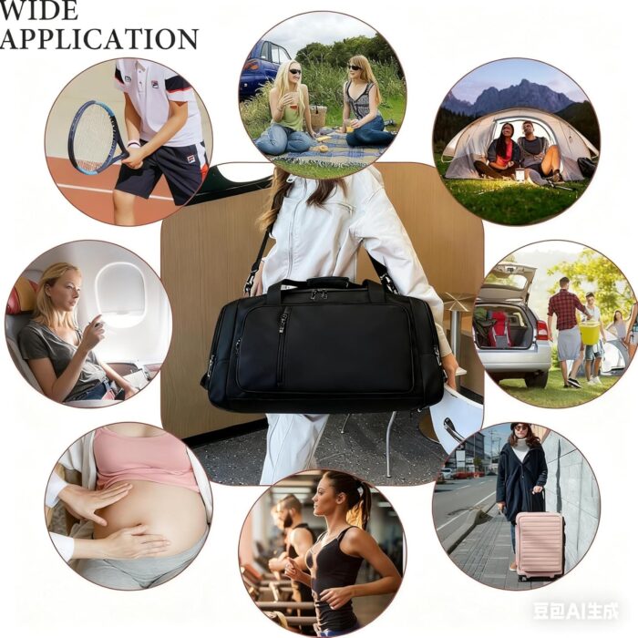 Travel Duffle Bag - Lightweight, Water-Resistant, Spacious Carry-On Duffel for Men & Women - Perfect for Gym, Weekend Trips, and Outdoor Adventures - Fits Clothes, Shoes, and Essentials (Black) - Image 7