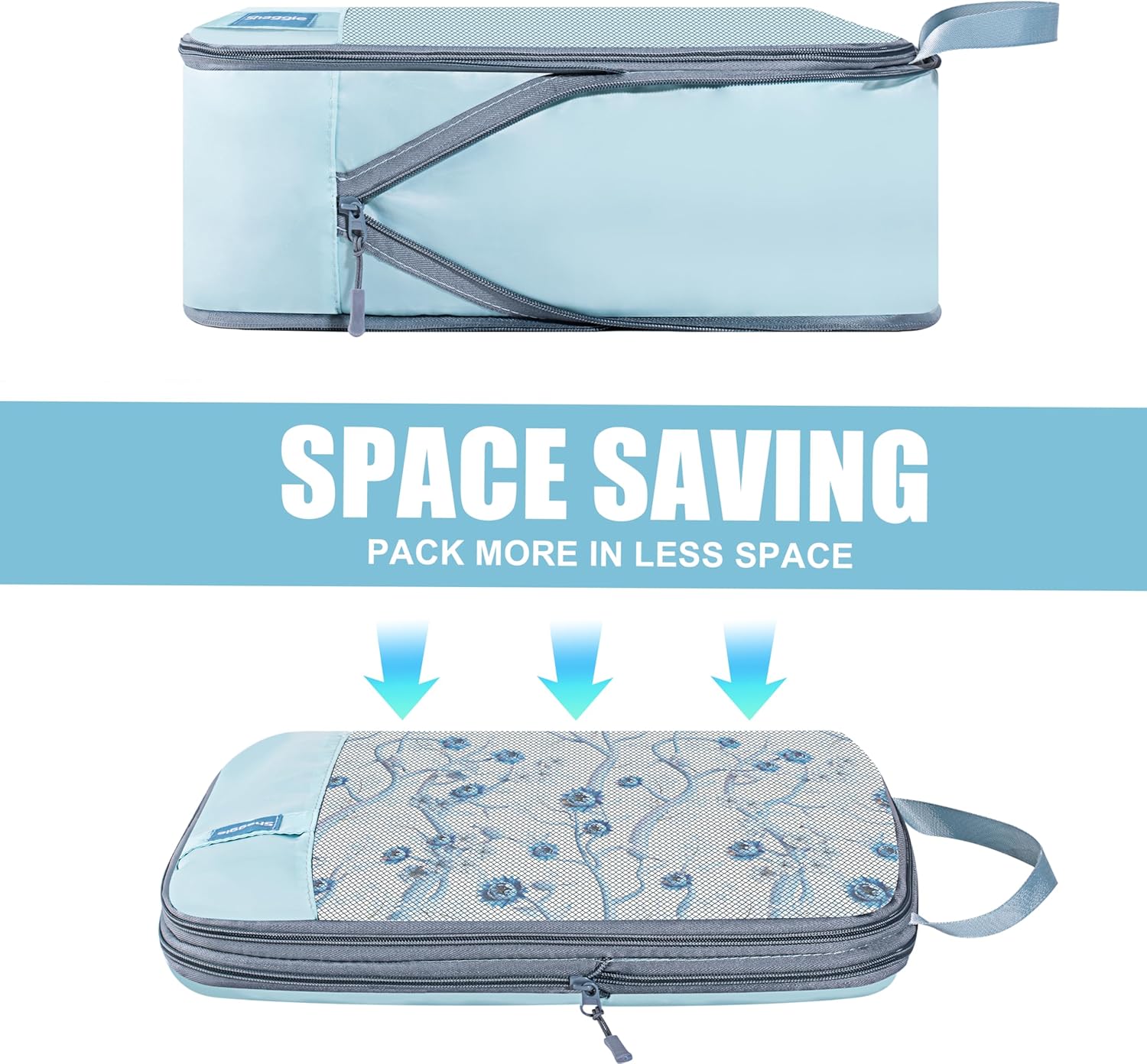 Shaggie 7-Piece Compression Packing Cubes Set – Space-Saving Travel Organizer Bags for Carry-On Suitcase & Luggage, Packing Cubes for Travel Essentials – Lake Blue - Image 3