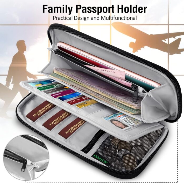 BKNOOU Passport Holder Travel Wallet,Passport Travel Organizer Waterproof RFID Blocking Family Travel Wallet,Family Passport Holder for 2 3 4 5, Unisex Travel Document Holder for Cards Airline Tickets - Image 4