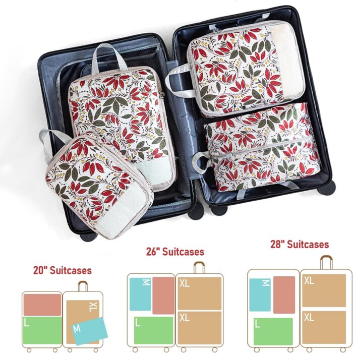 Compression Packing Cubes 5 Set Travel Luggage Packing Organizer Bag Expandable Travel Organizer Cubes for Carry On Luggage Suitcase Compressible Travel Essentials Accessories for Women Men - Image 5