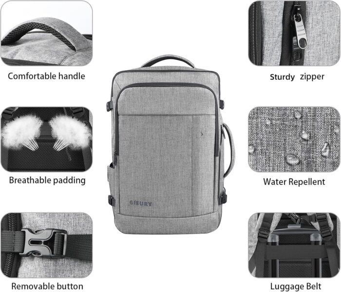 Carry On Backpack, 55L Extra Large Travel Backpack for Men & Women, 60L Expandable Big Capacity For Airplanes, Travel Gifts for Men Women, Fits 18.4 Inch Laptop, Luggage Suitcase Daypack Bag, Grey - Image 2