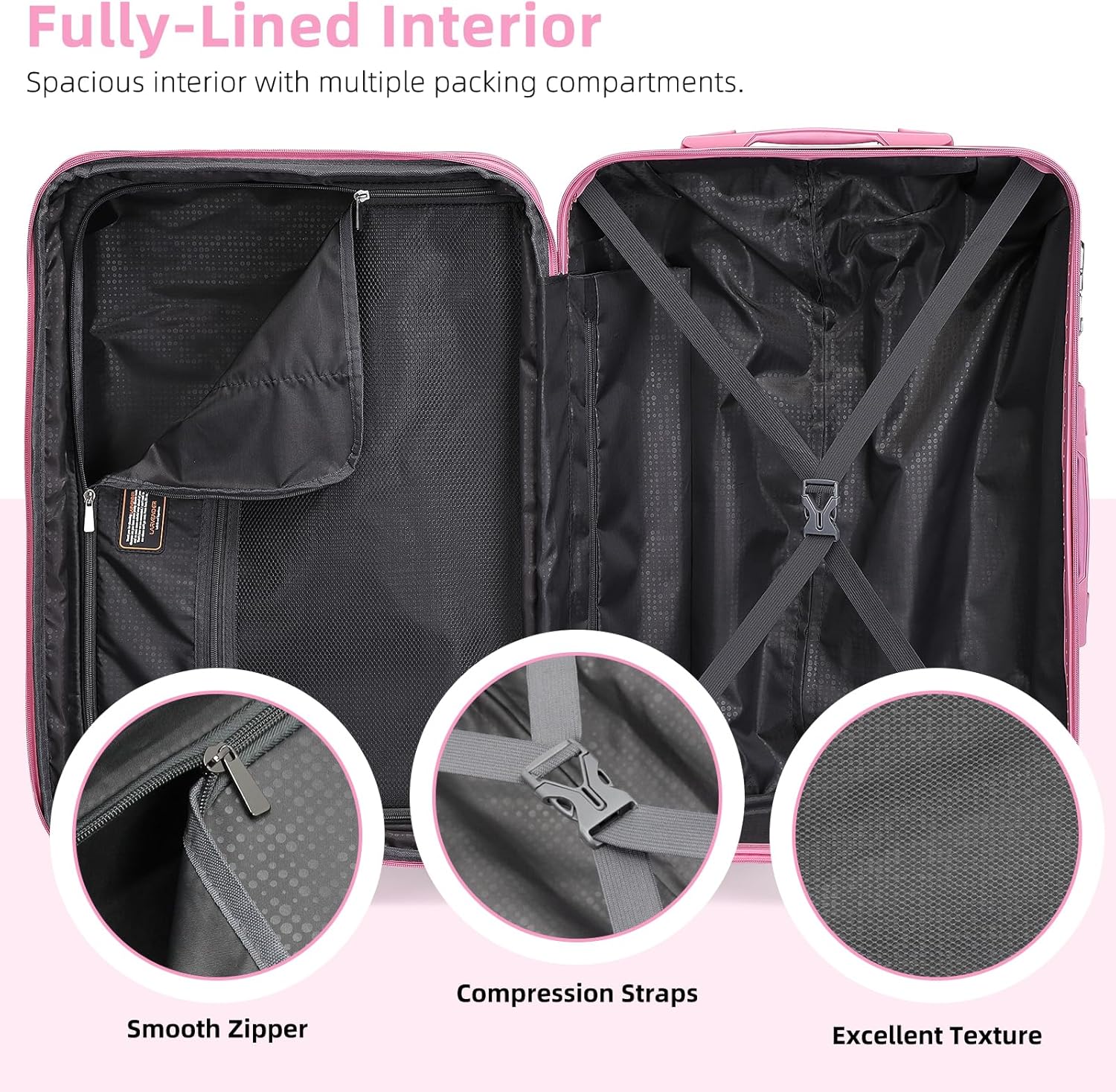 LARVENDER Luggage Sets 3 Piece, 20 Inch Carry on Luggage 22x14x9 Airline Approved Hardside PC+ABS Suitcase Set with Spinner Wheels TSA Lock, Lightweight Suitcase for Women, Peach Sparkling - Image 8