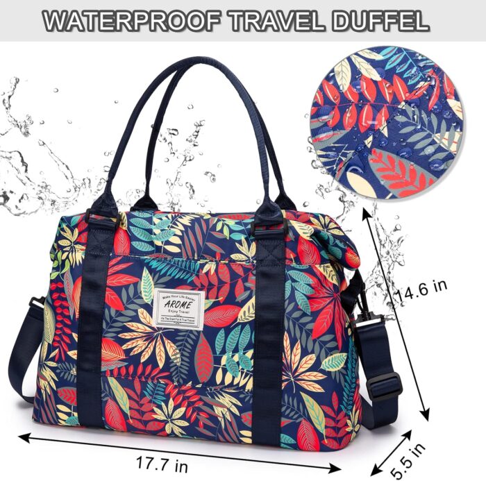 Weekender Bags for Women, AROME Large Travel Duffel Bag Waterproof Overnight Weekend Carry on Shoulder Bag Sports Gym Tote Bag with Wet Pocket Luggage Sleeve & Flight Approved - Image 4