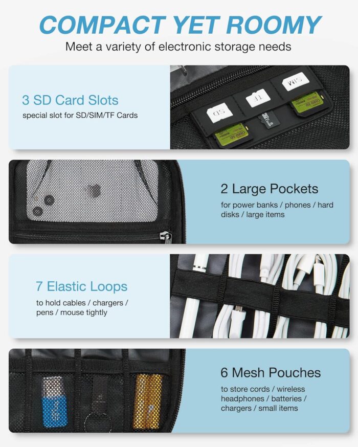 BAGSMART Travel Cable Organizer Electronic Accessories Case (Black-2) - Image 3