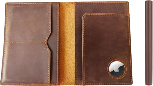 STAR VISTA Albatross Leather Travel Passport Holder, Minimalist Design, Full Grain Leather Case for Men and Women - Slim Passport Wallet, Bifold, RFID Blocking, Espresso Brown Cowhide AirTag, 5.7”(L