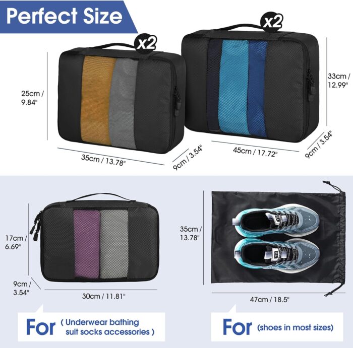 Packing Cubes Travel Organizer 6 Set Travel Packing Cube Waterproof Travel Packing Organizer in 4 Sizes with Laundry Bag for Travel Essentials Lightweight Luggage Organizer Bags for Carry on Suitcases - Image 2