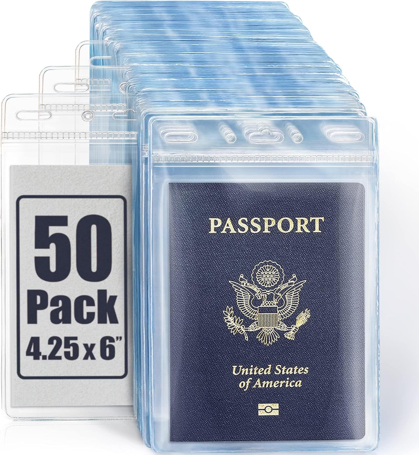 MIFFLIN Passport Holders (Clear, 108x152 mm, 50 Pack), Extra Large ID Name Badge Holder, Zipperless Vertical Plastic Card Holders