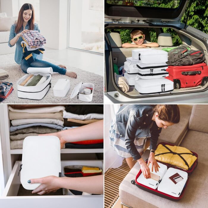 Compression Packing Cubes, Lumesner 8 Set Travel Packing Cubes for Carry on Suitcases, Compression Suitcase Organizers Bag Set & Travel Cubes (8-piece, White) - Image 7