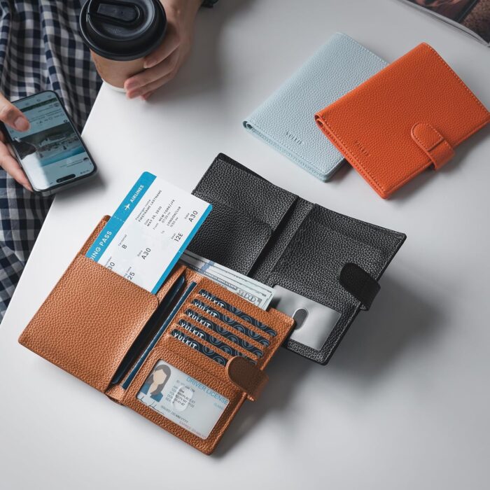 VULKIT Leather Passport Wallet for 2 Passports Slim Double Passport Holder RFID Blocking Passport Travel Wallet with ID Window for Women - Image 5