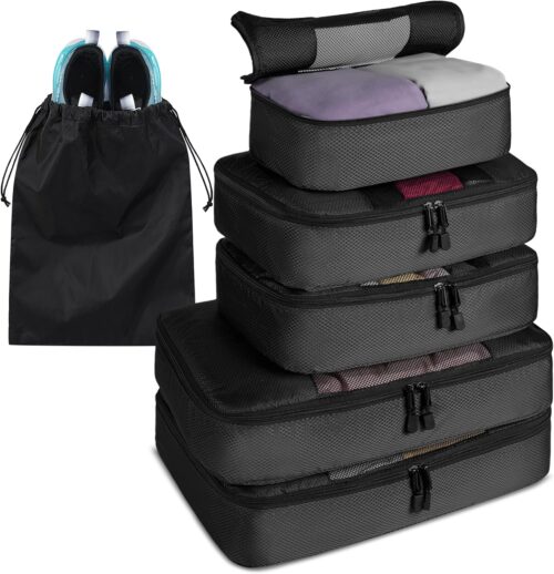 Packing Cubes Travel Organizer 6 Set Travel Packing Cube Waterproof Travel Packing Organizer in 4 Sizes with Laundry Bag for Travel Essentials Lightweight Luggage Organizer Bags for Carry on Suitcases