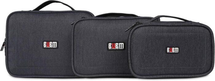 BUBM Nylon 3-Piece Double Layer Gear Organizer Travel Cases for Electronics Accessories, Black - Image 9