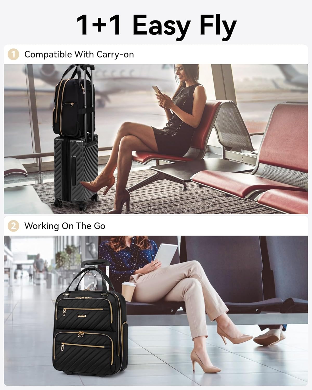 LUGGEX Underseat Carry On Luggage with Wheels, Underseat Luggage Fits 15.6 Inch Laptop for Travelling, 15.7 x 13.4 x 7.7 Inch (Black) - Image 9